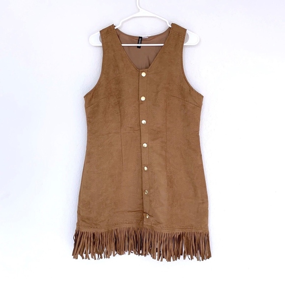 H&M Dresses & Skirts - H&M Brown Sleeveless Faux Suede Fringe Boho Dress